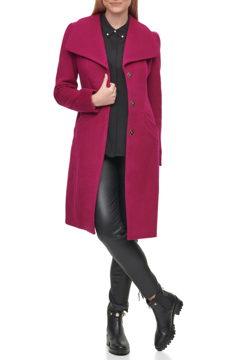 KARL LAGERFELD PARIS Wool Belted Wrap Coat, Alternate, color, Magenta