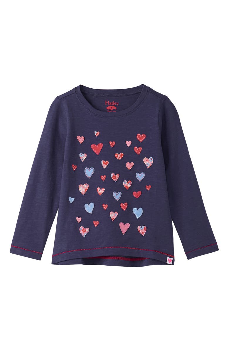 Hatley Kids' Falling Hearts Embroidered T-Shirt, Main, color, Patriot Blue