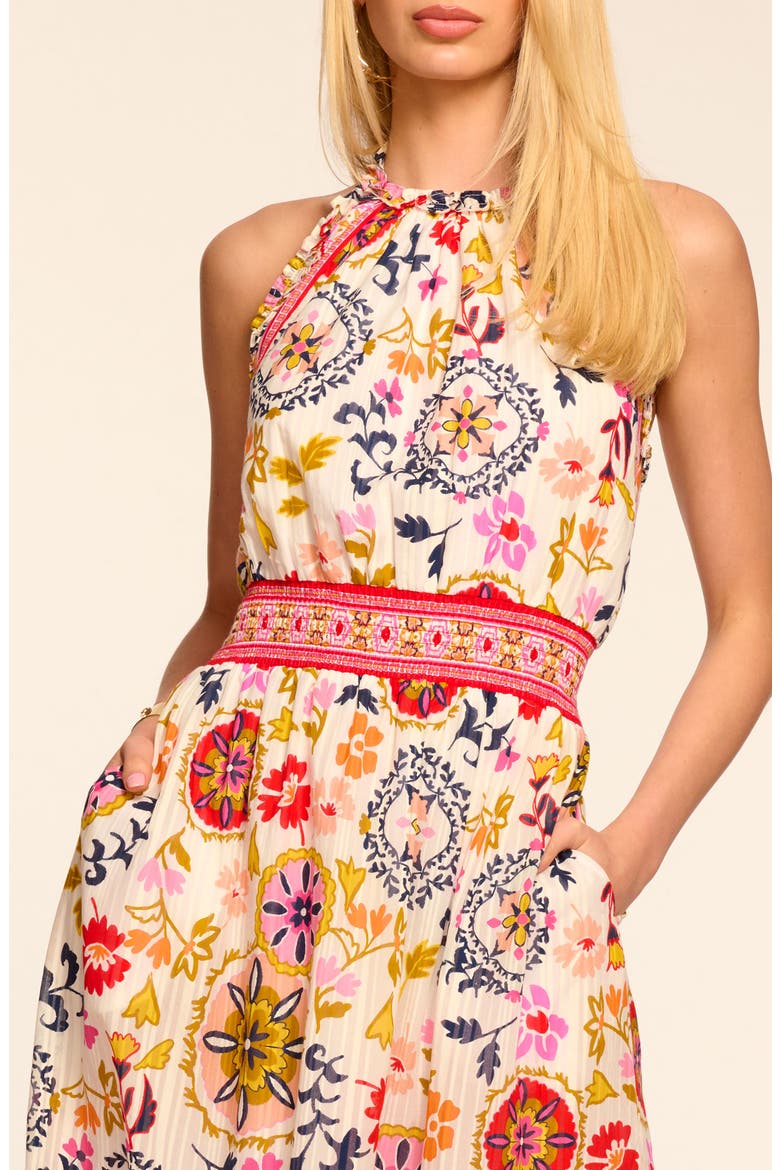 Delia Floral Halter Neck Cotton Blend Dress, Alternate, color, WHITE MAYA COMBO