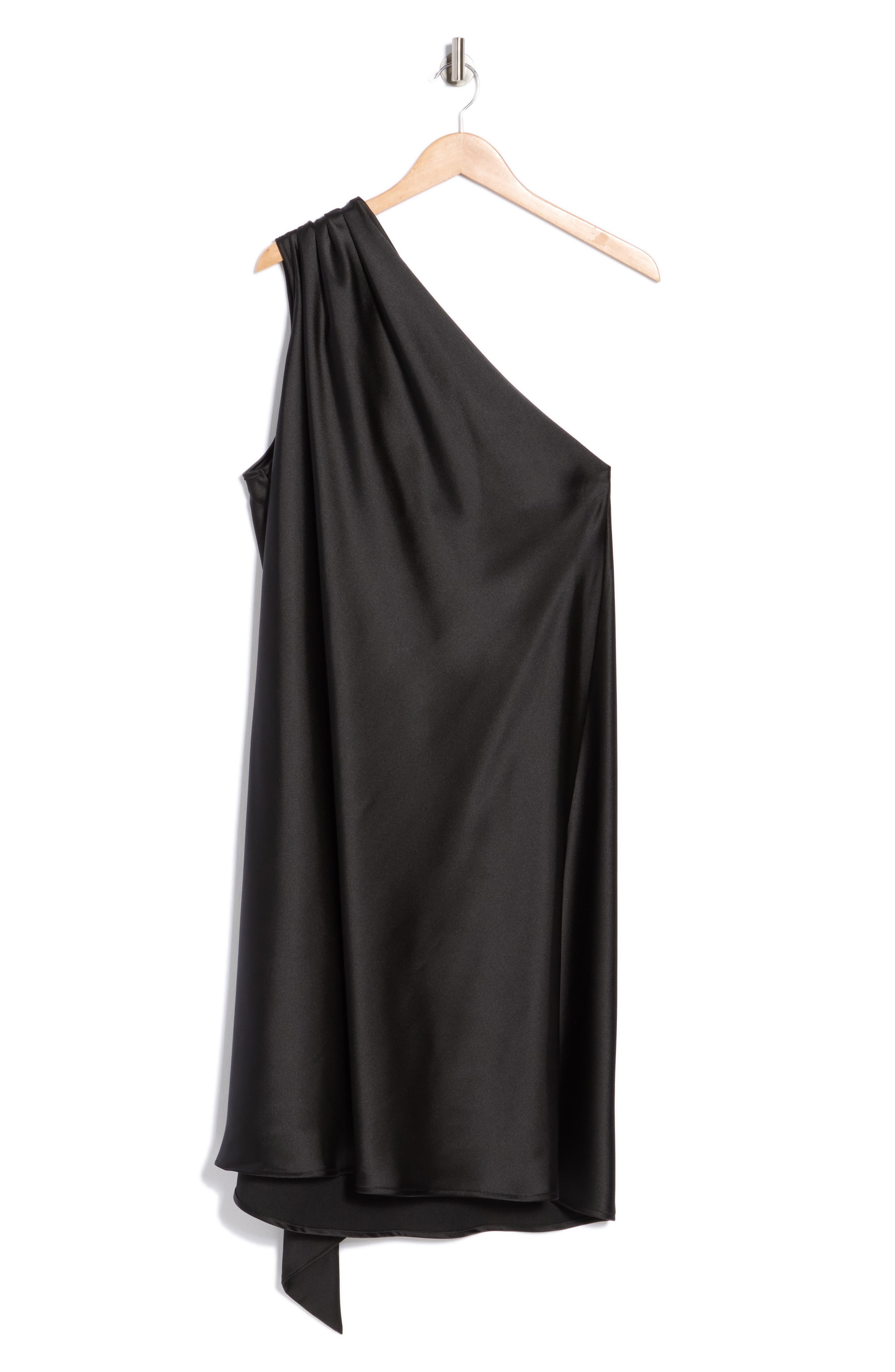 Renee C One-Shoulder Satin Shift Dress with Scarf