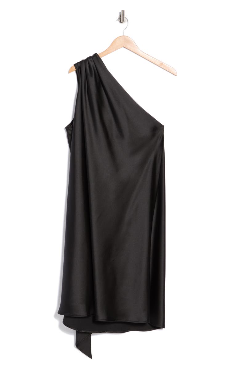 Renee C One-Shoulder Satin Shift Dress with Scarf, Main, color, Black