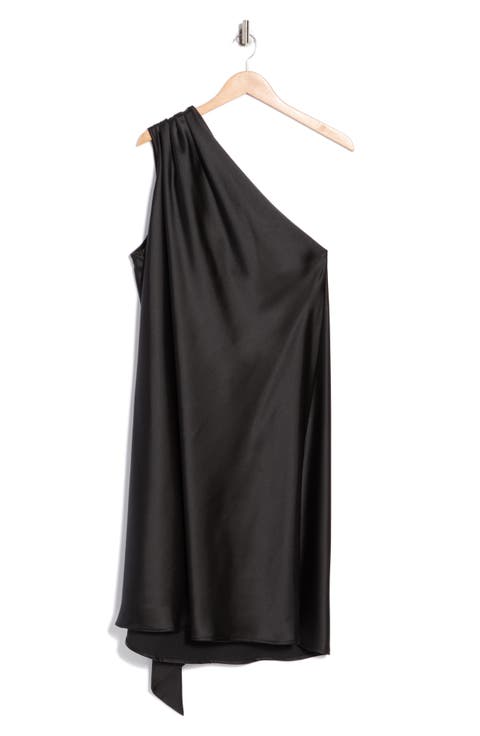 One-Shoulder Satin Shift Dress with Scarf (Plus)