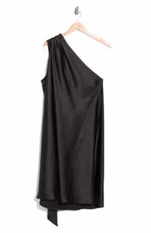 Renee C One-Shoulder Satin Shift Dress with Scarf