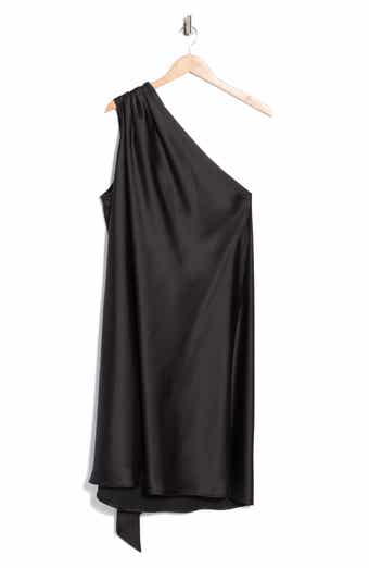 Renee C One-Shoulder Satin Shift Dress with Scarf