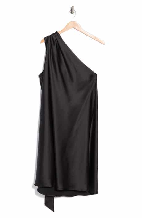 Renee C One-Shoulder Satin Shift Dress with Scarf