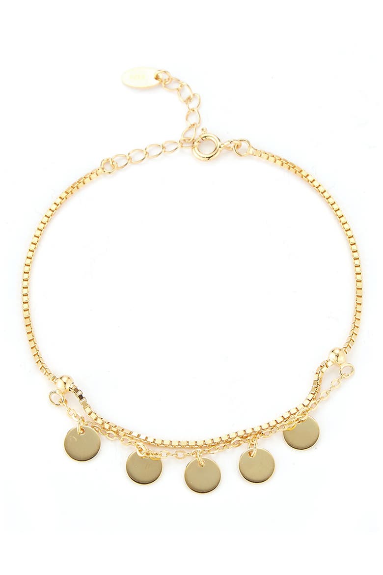 14K Gold Plated Sterling Silver Disc Charm Bracelet, Main, color, YELLOW GOLD