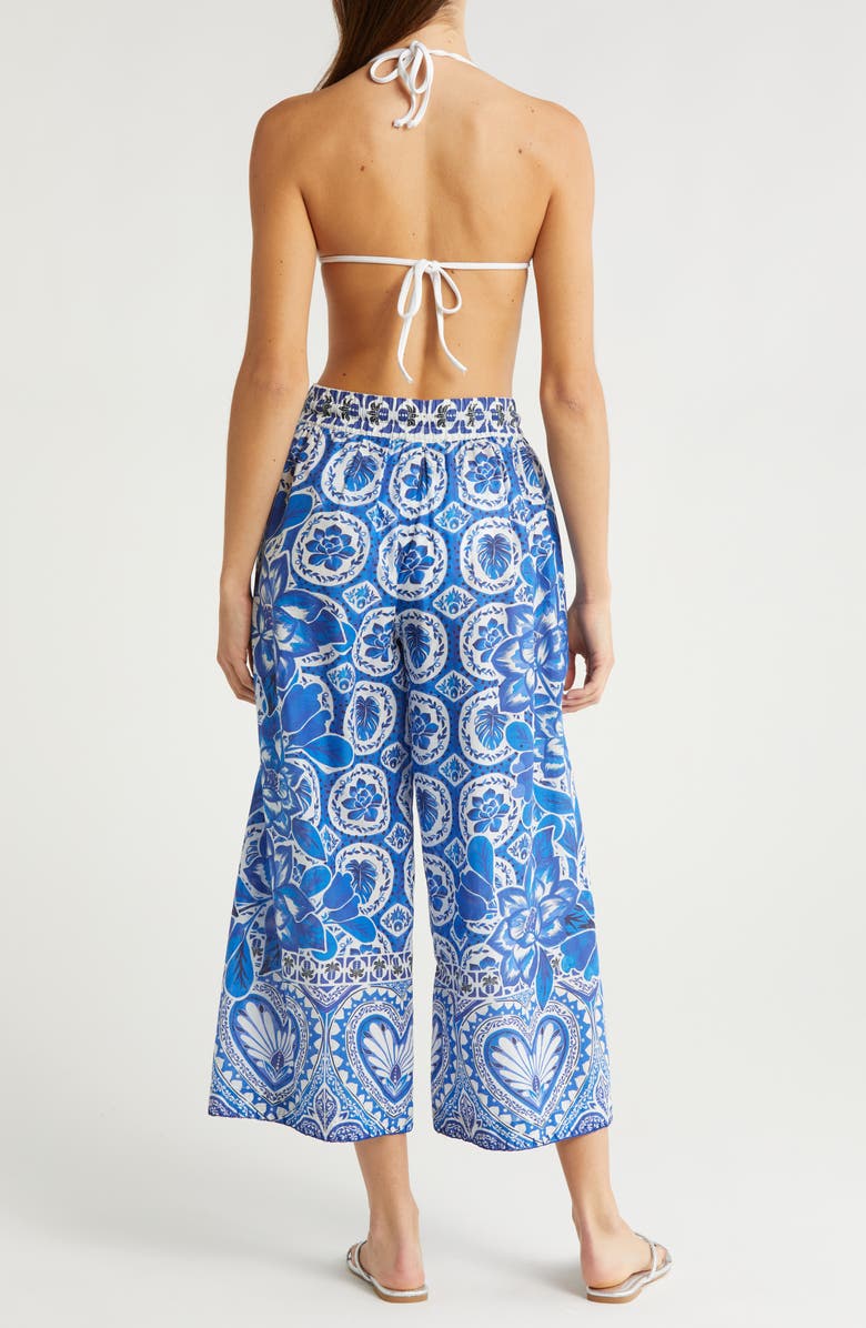 FARM Rio Tile Dream Wide Leg Cover-Up Cotton Pants, Alternate, color, 