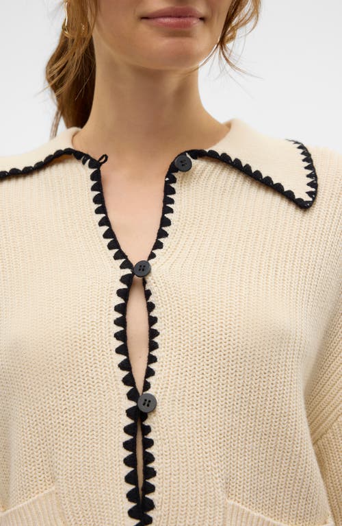 Vero Moda Pomelo Polo Cardigan In Birch/black
