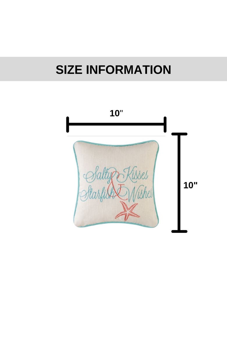 Salty Kisses & Starfish Wishes Embroidered Coastal Decorative Throw Pillow, Alternate, color, Off-White
