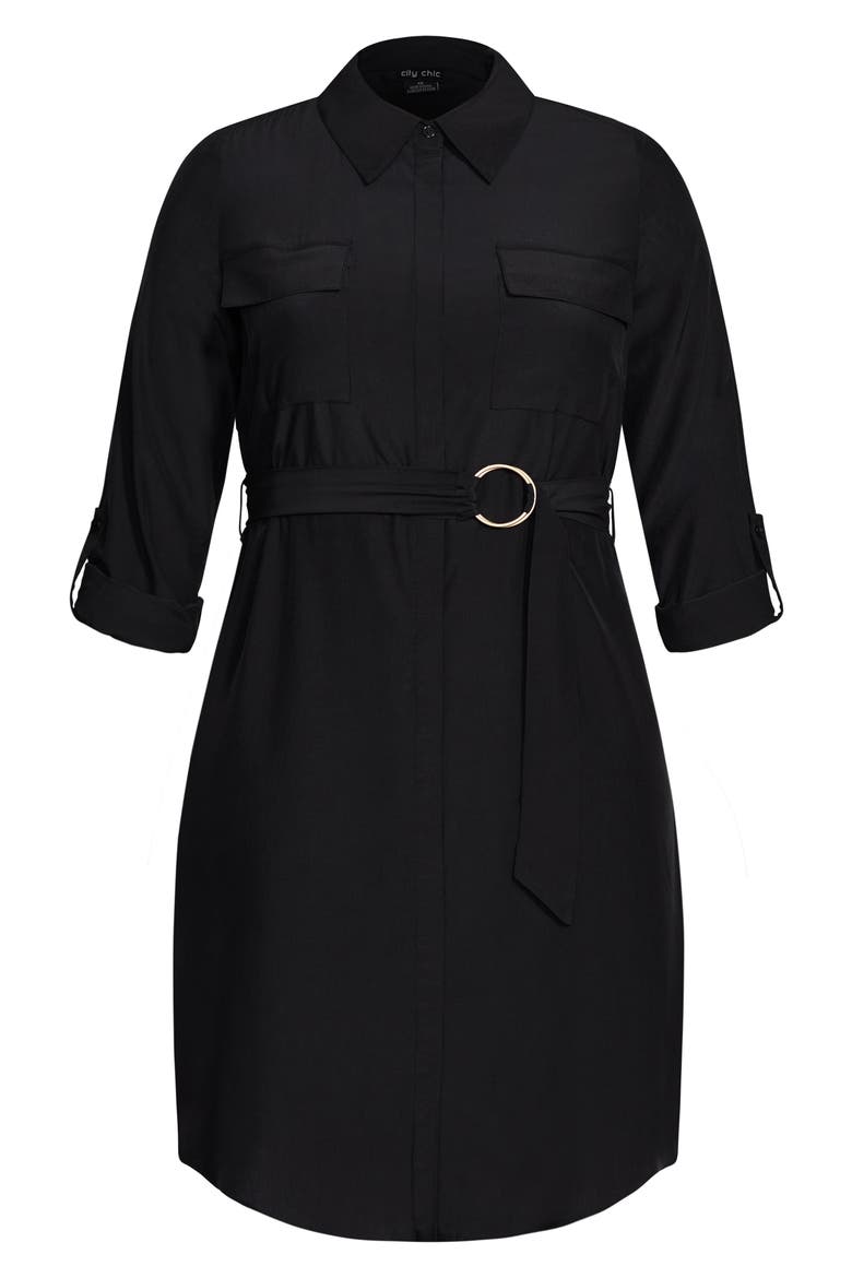 Wonderlust Long Sleeve Belted Shirtdress, Alternate, color, BLACK