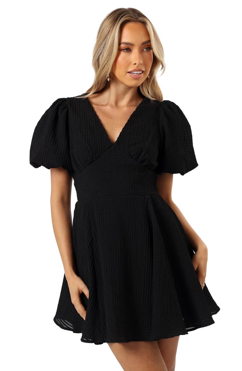 Petal & Pup Max Puff Sleeve Minidress, Alternate, color, Black