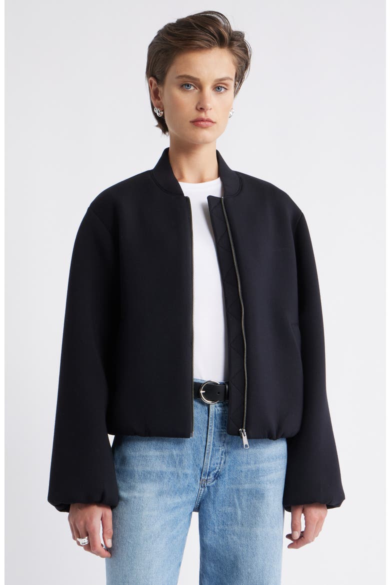 Scuba Knit Bomber Jacket, Main, color, BLACK