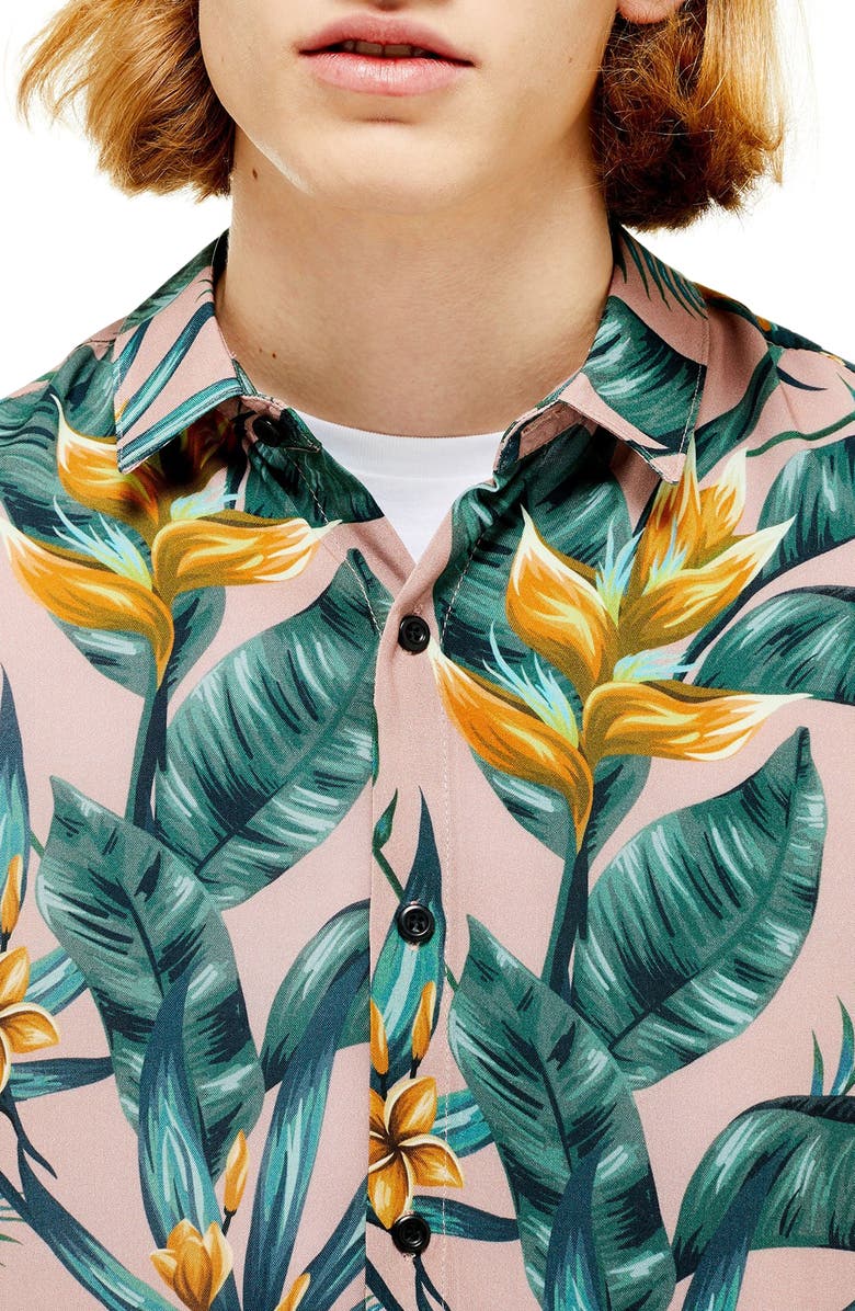 Topman Slim Fit Floral Print Short Sleeve Button-Up Shirt, Alternate, color,
