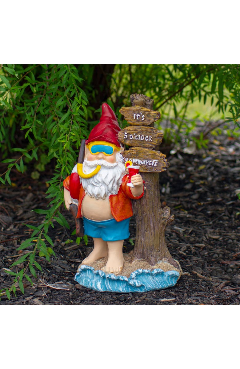 Northlight 10.5" Red and Blue Beach Gnome Outdoor Garden Statue, Alternate, color, Red