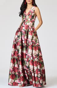 Sachin & Babi Brooke Pleated Floral Gown
