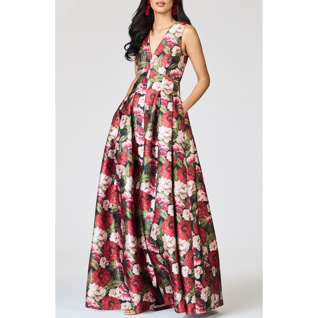 Sachin & Babi Brooke Pleated Floral Gown In Multi