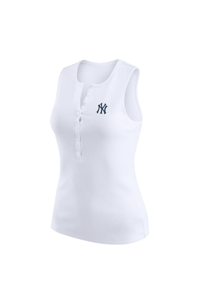 WEAR by Erin Andrews Women's WEAR by Erin Andrews White New York Yankees Rib-Knit Henley Tank Top, Alternate, color, White