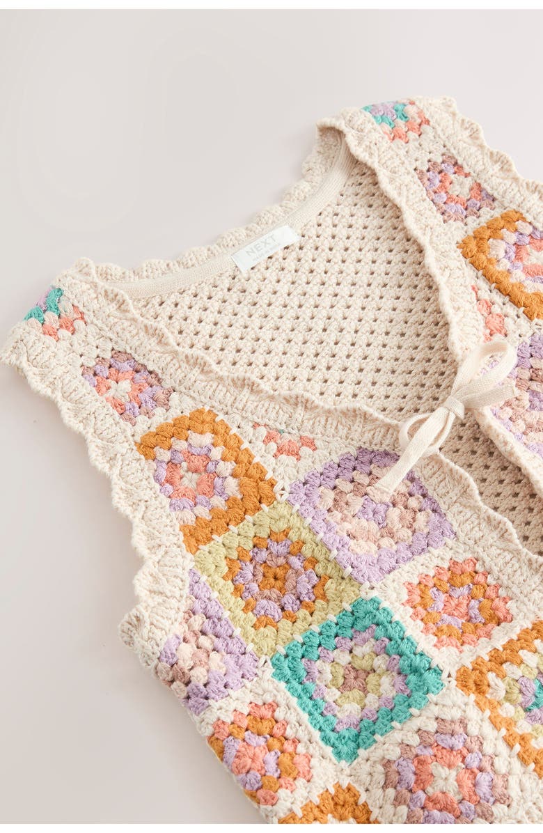 NEXT Kids' Granny Square Cotton Sweater Vest, Alternate, color, Ivory/ Yellow