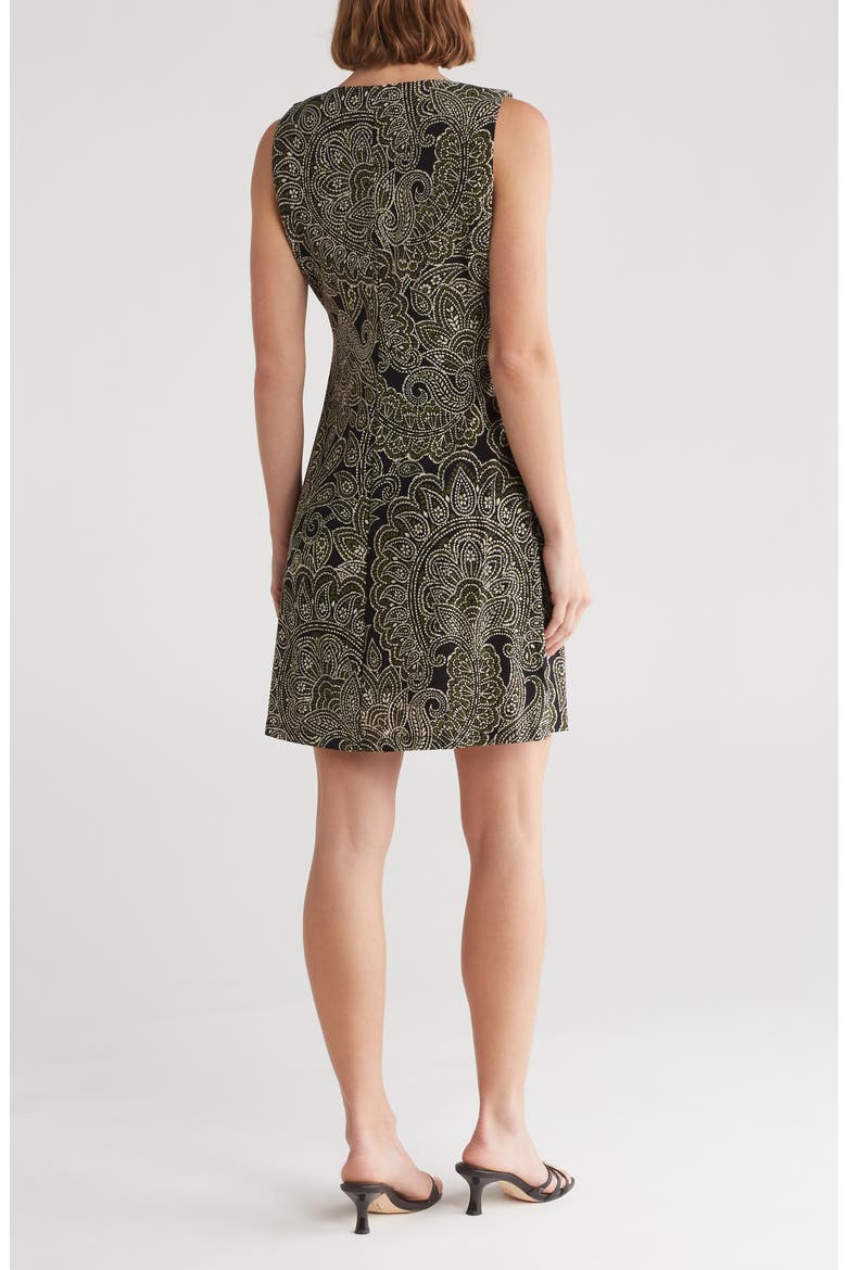 Florentine Scoop Neck Sleeveless Paisley Print Shift Dress, Alternate, color, BLK/D OLV