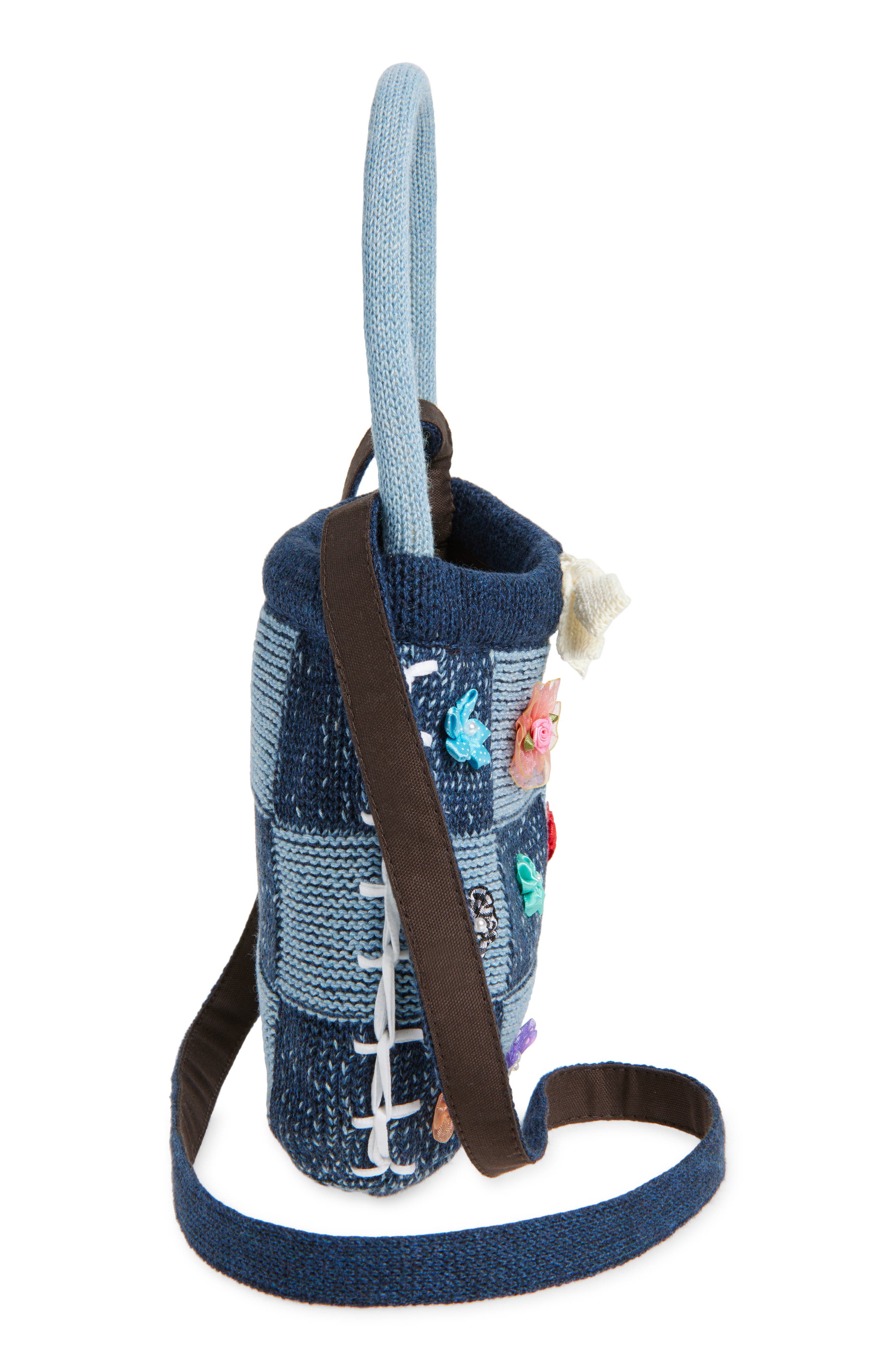 YanYan Embellished Check Cotton Knit Handbag, Alternate, color, Denim