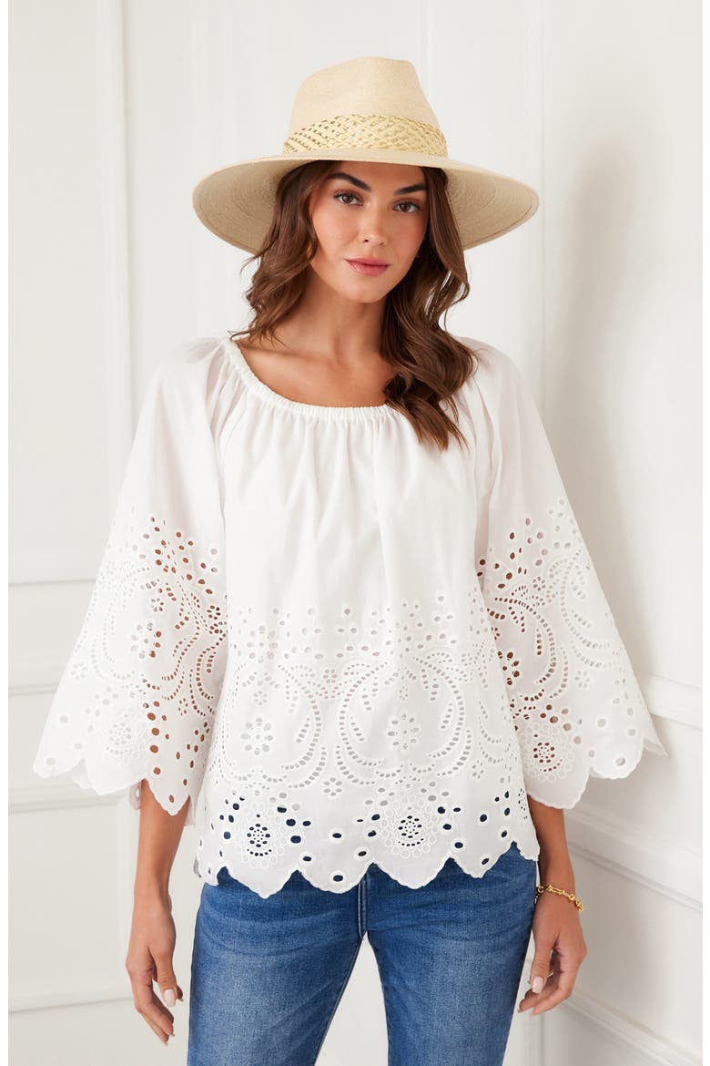 Eyelet Embroidery Woven Shirt, Alternate, color, OFF WHITE