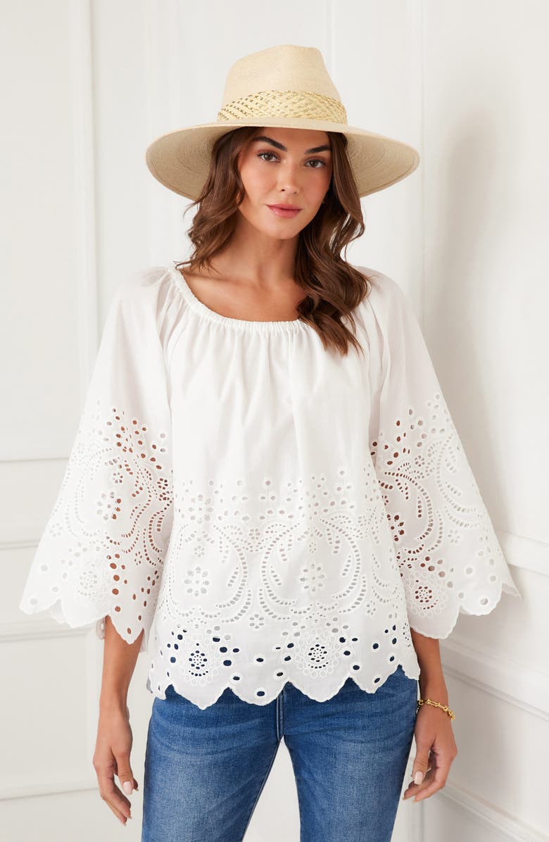 Karen Kane Eyelet Embroidery Woven Shirt, Alternate, color, Off White