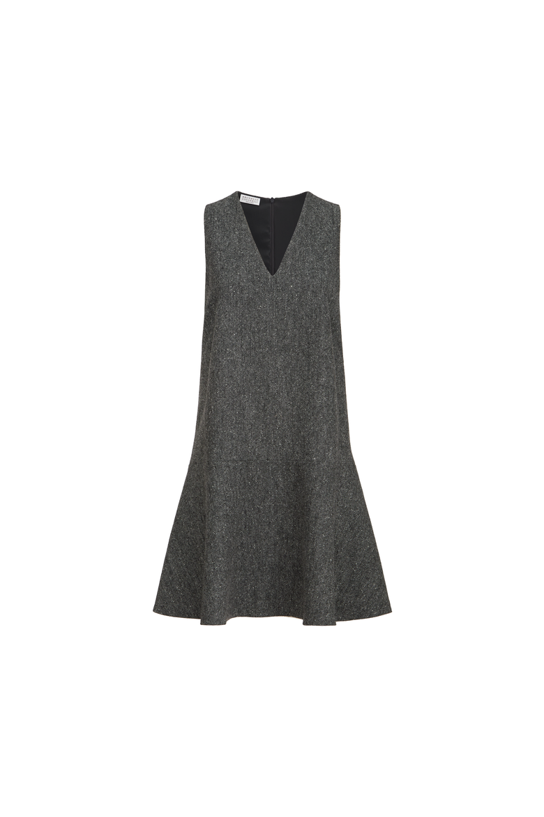 Virgin wool donegal mini dress with monili, Alternate, color, Anthracite