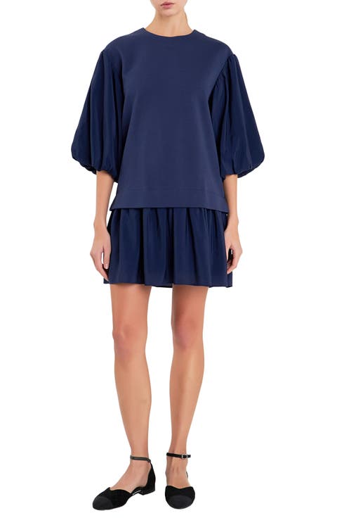 Mixed Media Blouson Dress