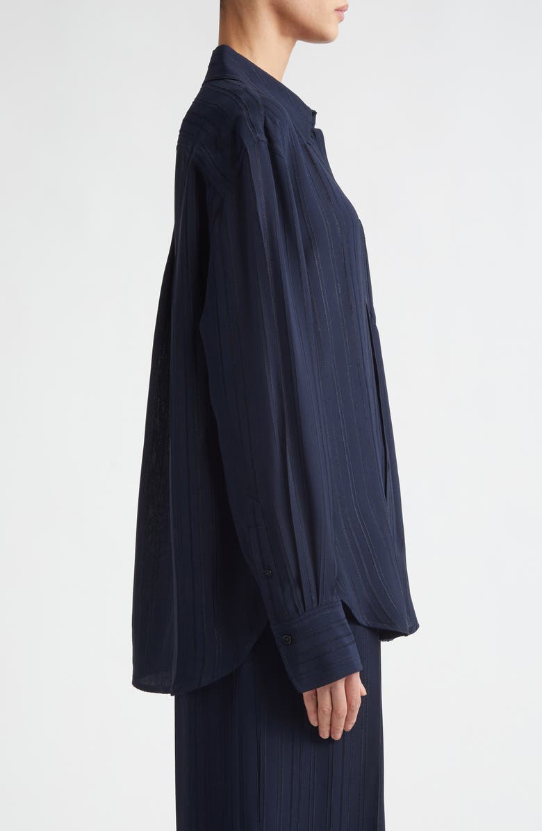 Victoria Beckham Pyjama Stripe Button-Up Shirt, Alternate, color, Navy