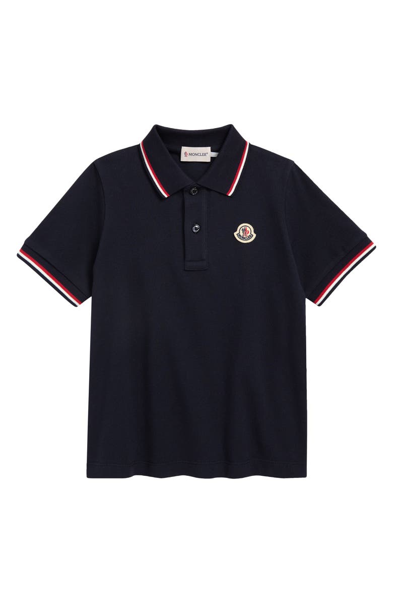 Moncler Kids' Tipped Cotton Piqué Polo, Main, color, Blue Navy