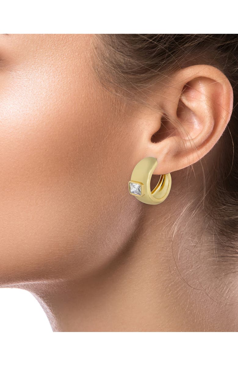 CZ by Kenneth Jay Lane CZ Emerald Cut Inlay Wide Hoop Earrings, Alternate, color, Clear/ Gold