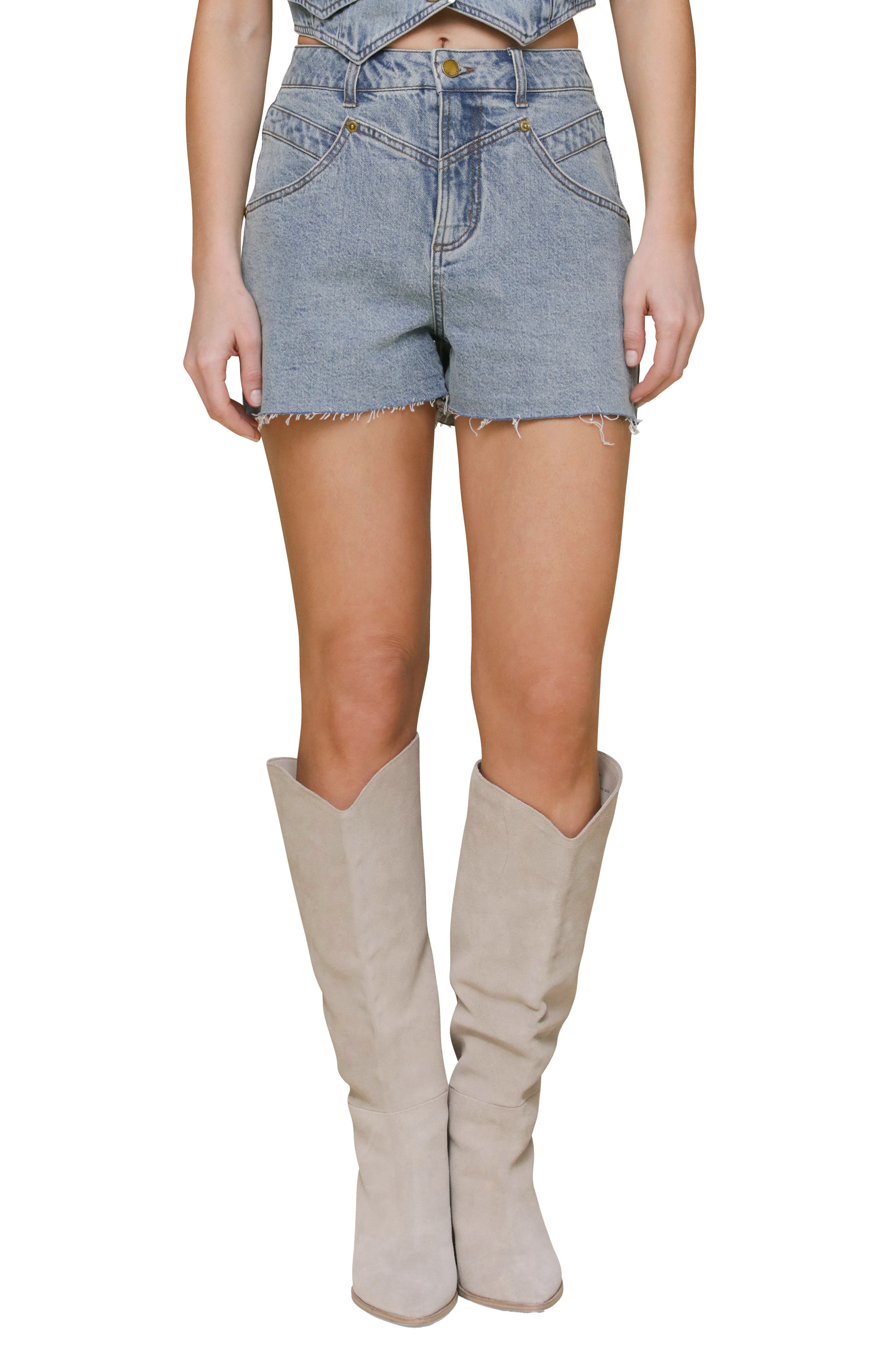 Avec Les Filles High Waist Cutoff Shorts