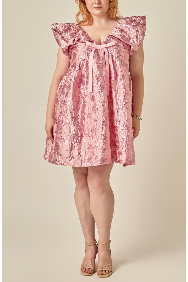 Floral Jacquard Babydoll Minidress, Main, color, PINK