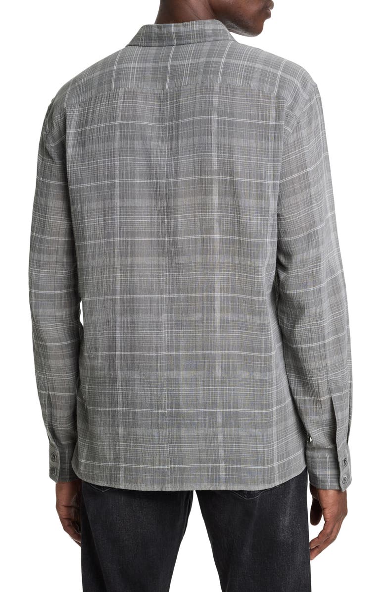 John Varvatos Plaid Button-Up Overshirt, Alternate, color, Shadow Grey