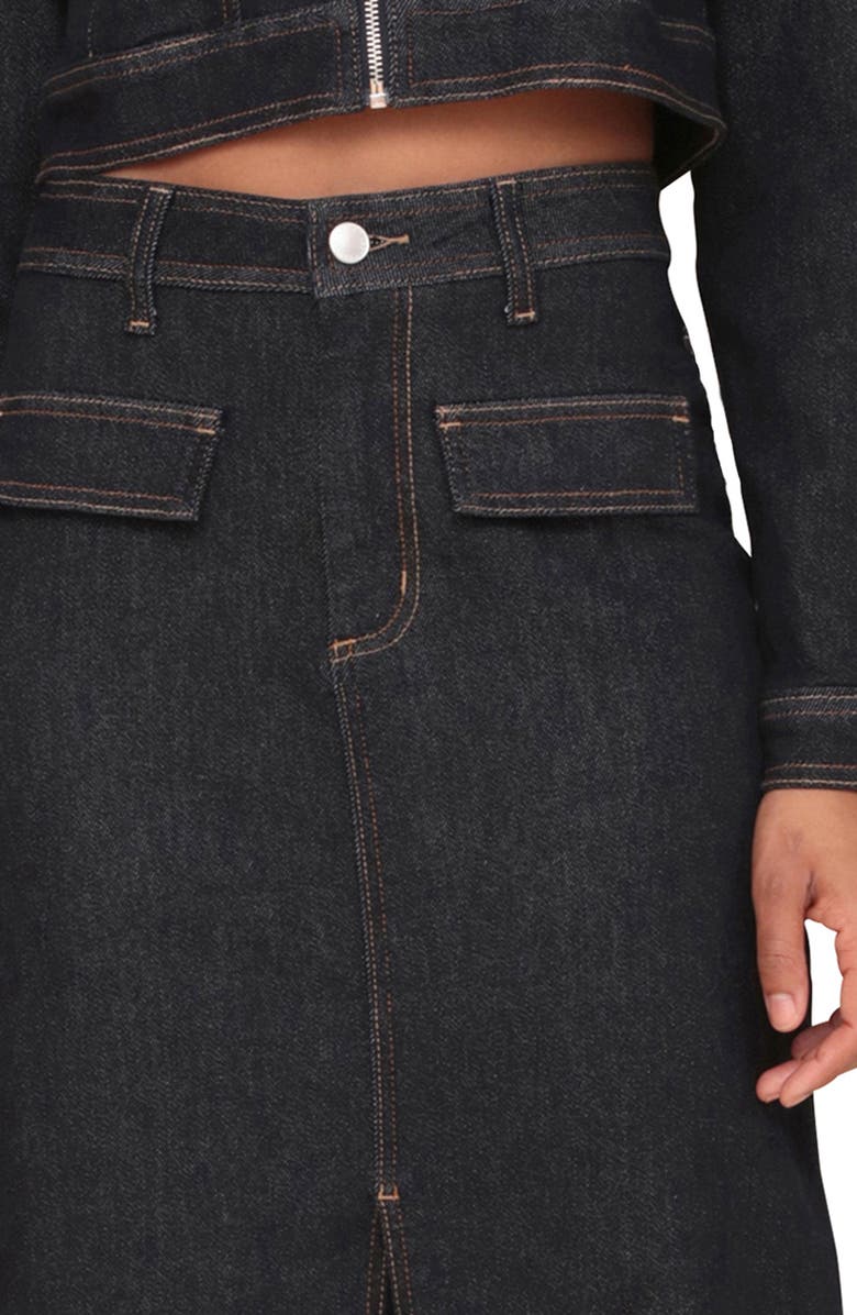 Avec Les Filles Slit Denim Maxi Skirt, Alternate, color, Rinse Wash