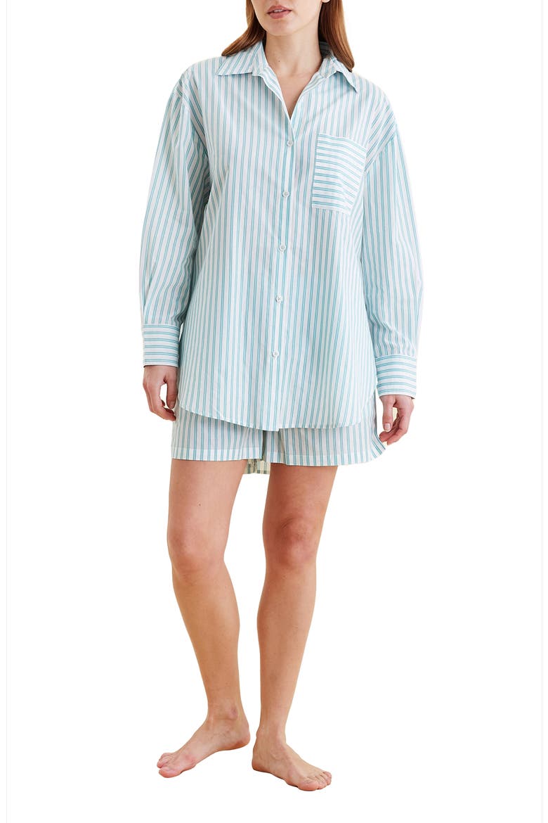 Double Stripe Short Cotton Pajamas, Main, color, WHITE/ BLUE TURQUOISE STRIPE