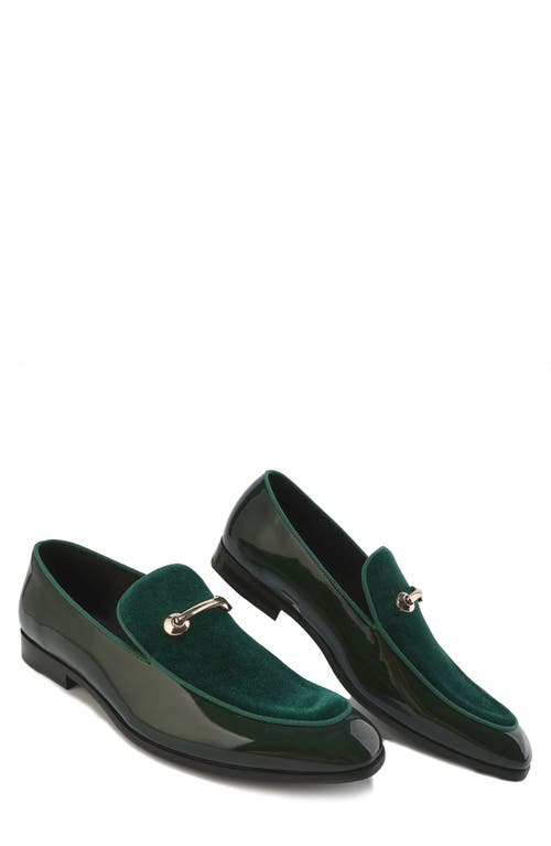Gino Vitale Velvet & Patent Leather Bit Loafer In Green