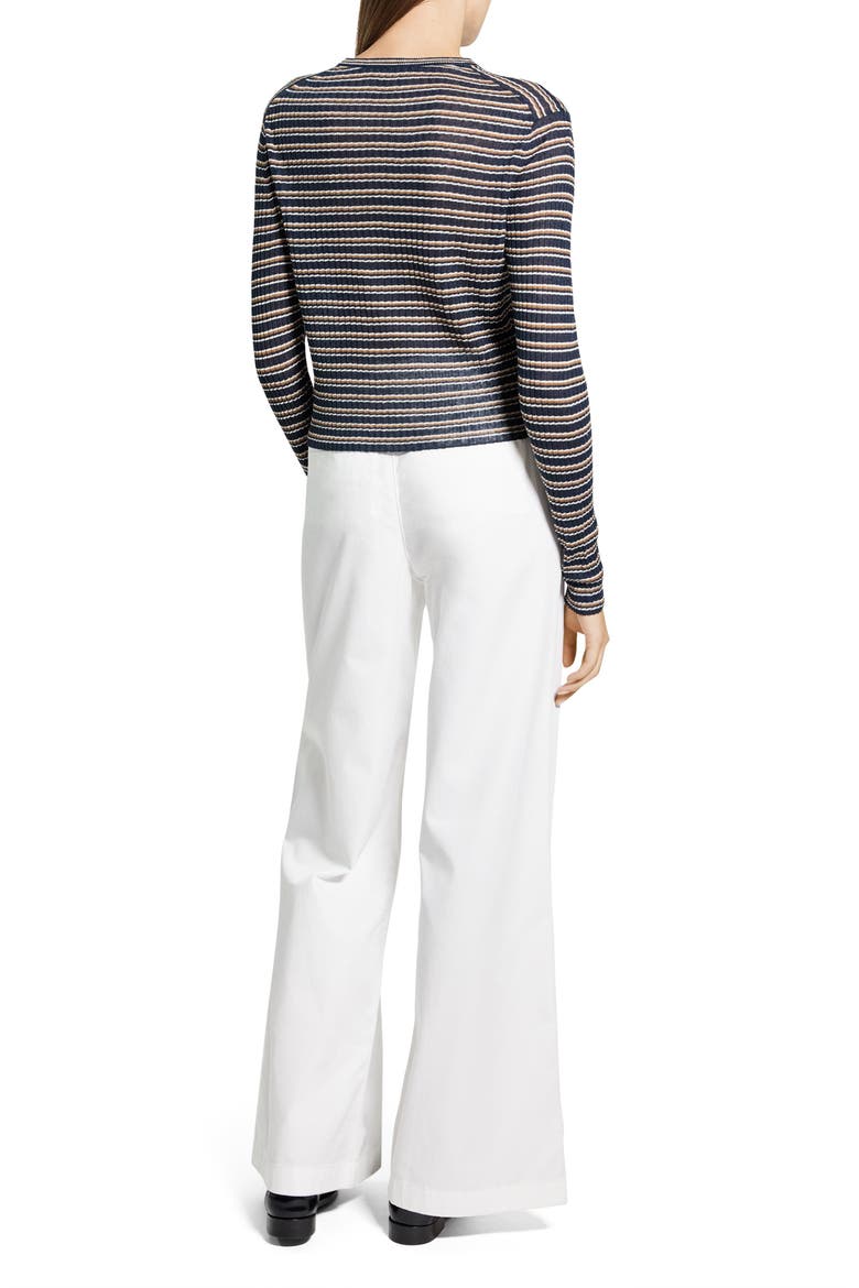 Stripe Crop Linen Blend Cardigan, Alternate, color, NOCTURNE BLUE MULTI