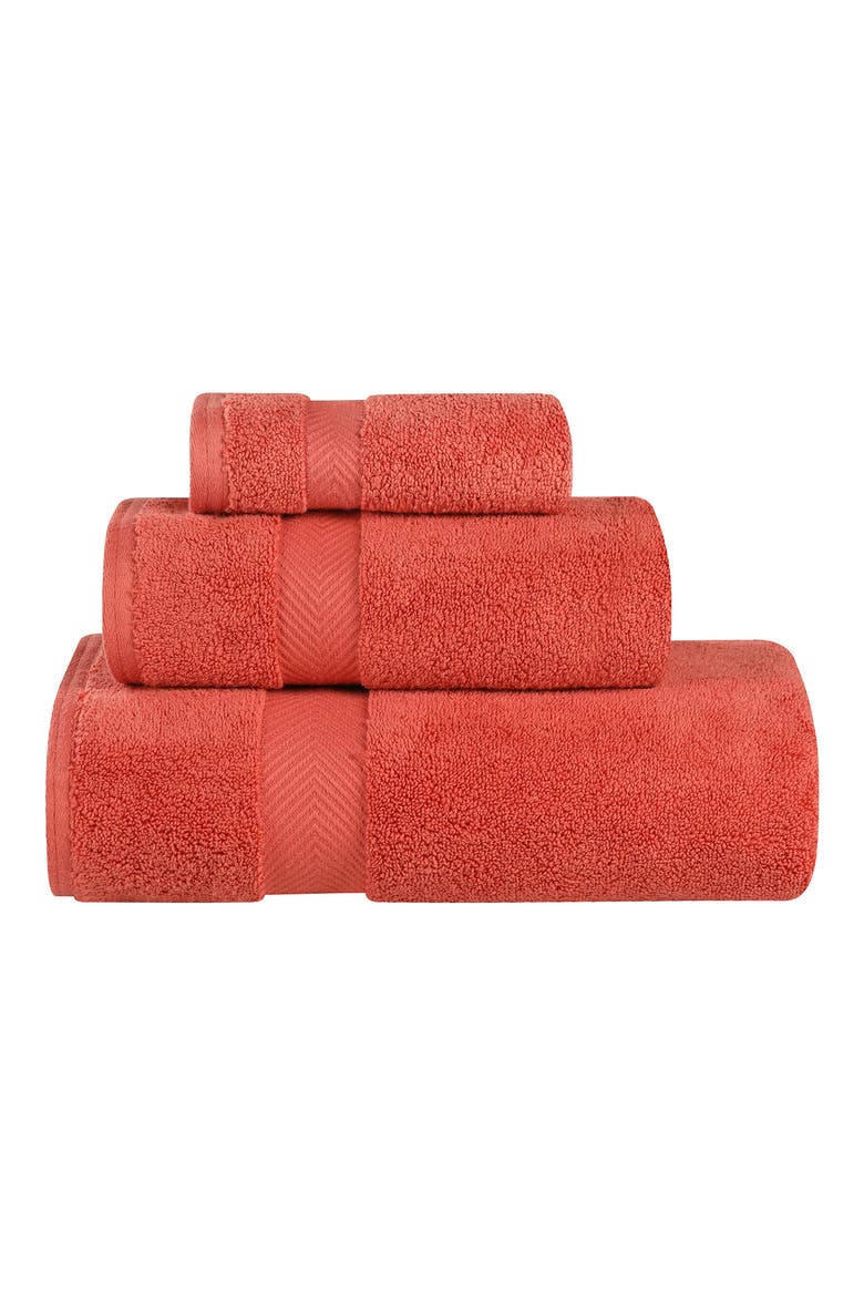 Chevron 3-Piece Zero Twist Cotton Bath Towel Set, Main, color, BRICK