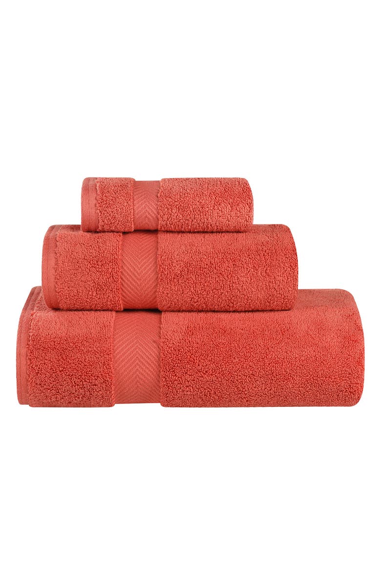 Superior Chevron 3-Piece Zero Twist Cotton Bath Towel Set, Main, color, Brick