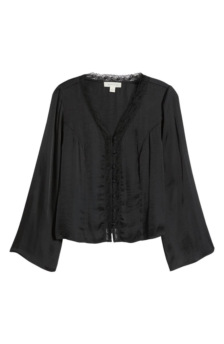 Treasure & Bond Lace Trim Satin Button-Up Shirt, Alternate, color,