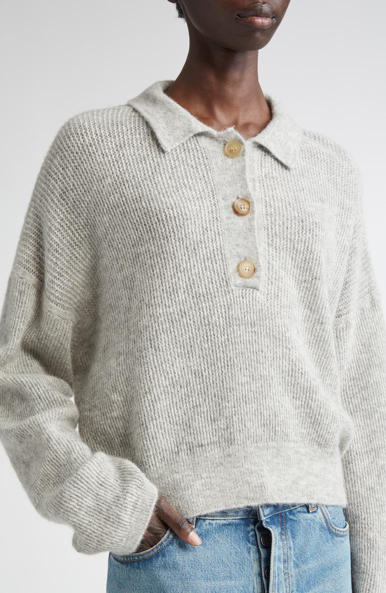 Haikure Vicky Alpaca & Wool Blend Rib Polo, Alternate, color, Pearl