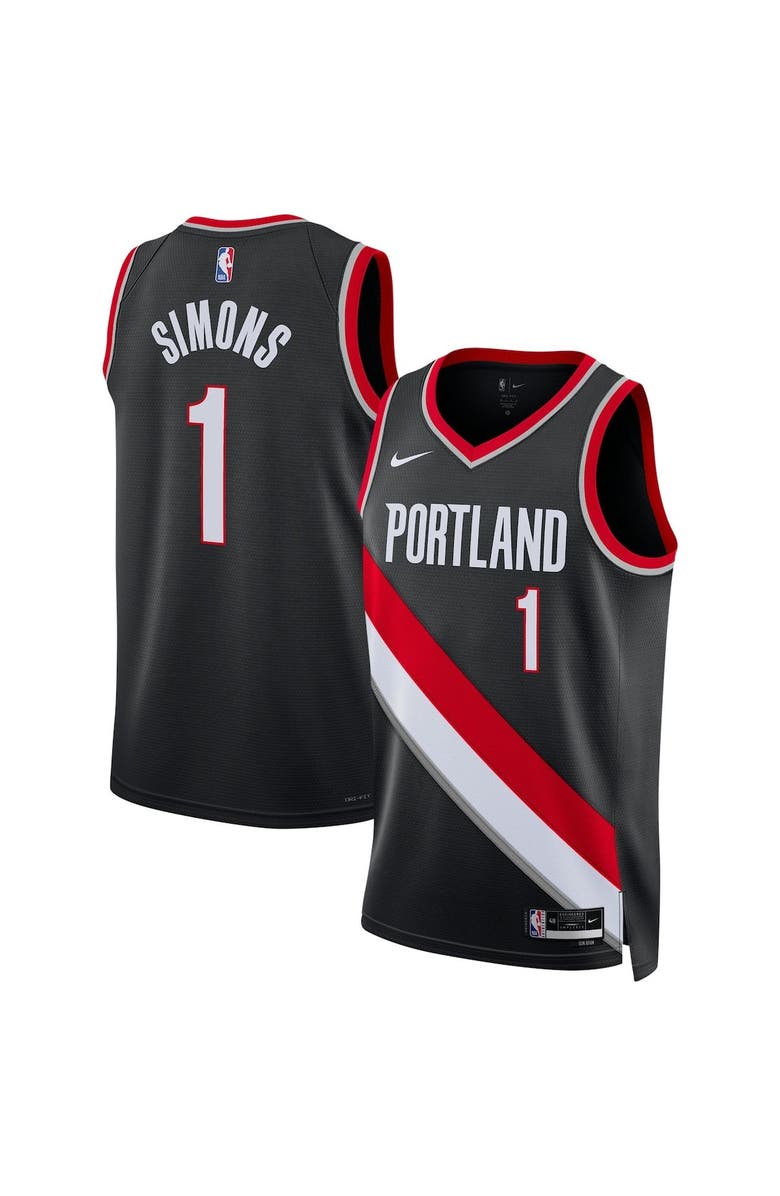 Nike Unisex Nike Anfernee Simons Black Portland Trail Blazers Swingman Jersey - Icon Edition, Main, color,