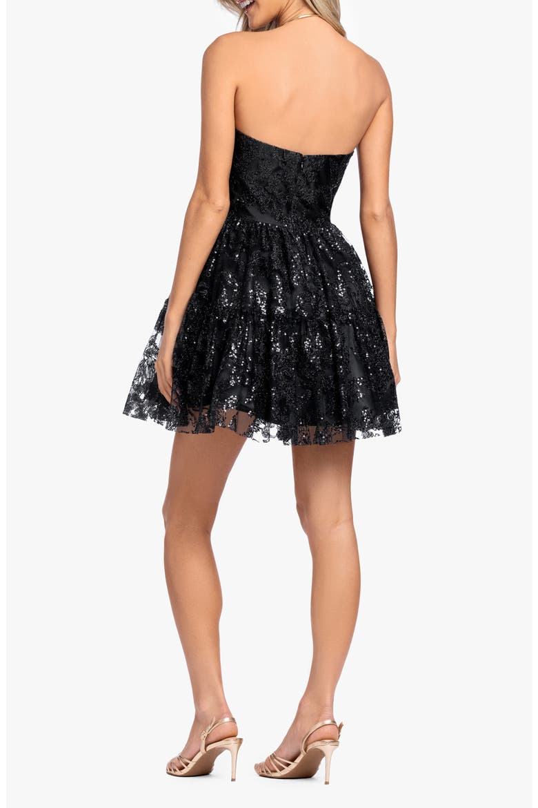 Strapless Corset Ruffle Minidress, Alternate, color, BLACK