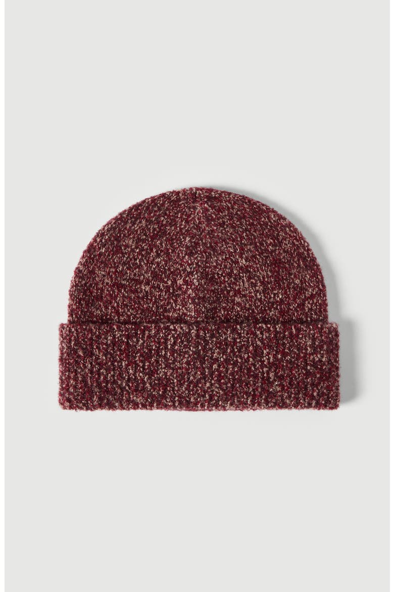 Virgin wool, silk and cashmere ribbed beanie, Main, color, Burgundy