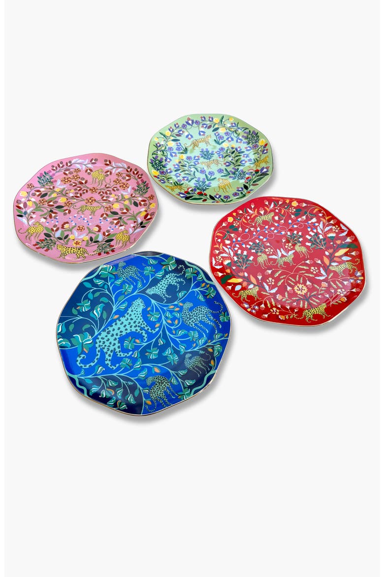 Leopards Forest Bone China Salad Plates, Set of Four, Alternate, color, Green