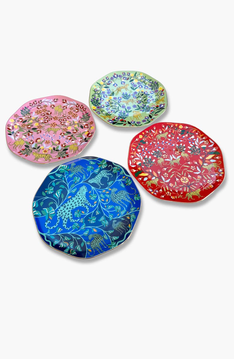 Jessie Zhao New York Leopards Forest Bone China Salad Plates, Set of Four, Alternate, color, Green