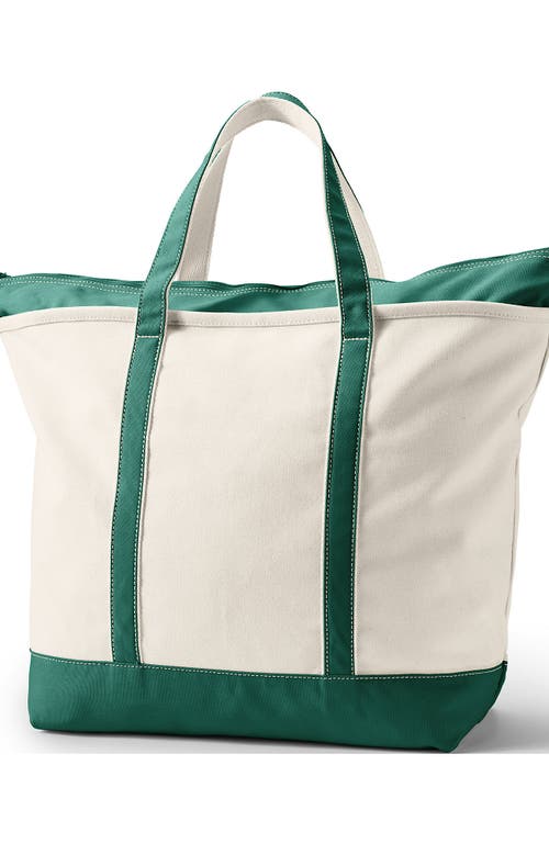Lands' End Zip Top Canvas Tote Bag In Natural/bright Spruce