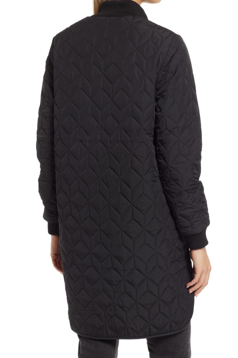 Isle Jacobsen Long Quilted Jacket, Alternate, color, BLACK/BLACK