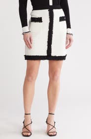 Adrianna Papell Fringe Trim Tweed Miniskirt